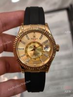 AR+ Factory Weighted Version Rolex SKY-DWELLER Gold Face Rubber Strap Watch 42mm